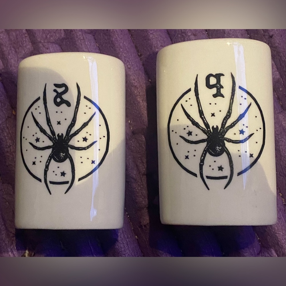 Spider SALT PEPPER holders NEW BY SOURPUSS  GOTH PUNK HOME DECOR KITCHEN